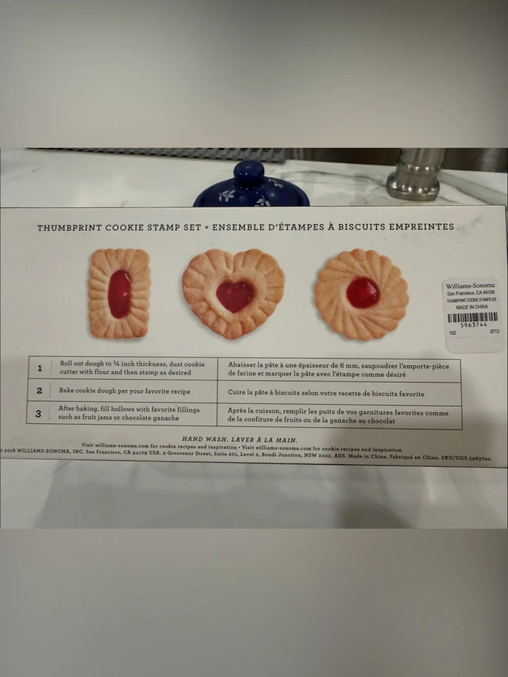 William Sonoma Thumbprint Cookie Stamp Set -buttery cookie fill w/jam or ganache
